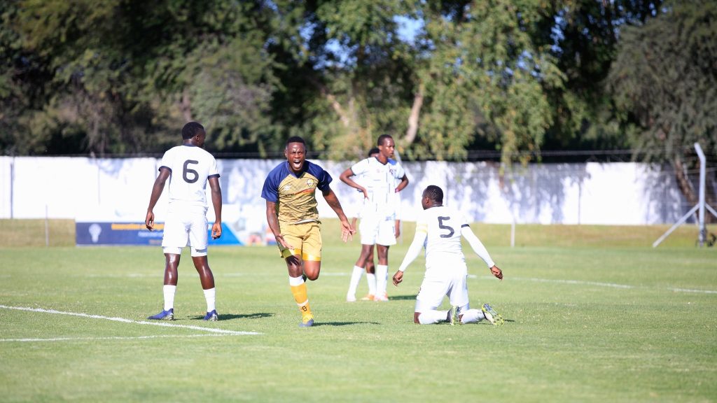 Lucky Mokoena in celebratory mood after scoring for VTM FC.