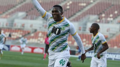 Lungelo Nguse celebrates a goal for Golden Arrows in the DStv Premiership