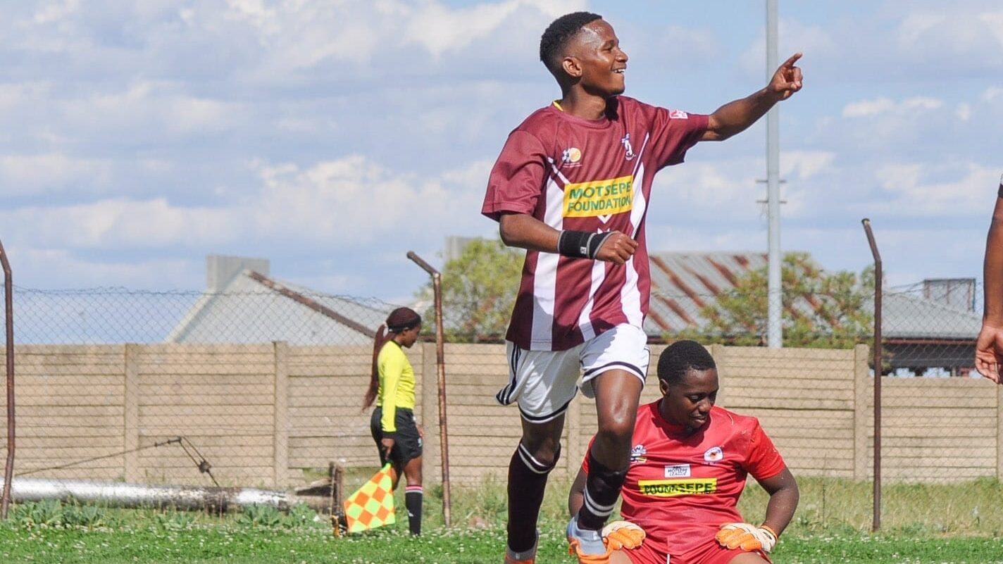 Free State ABC Motsepe League side Mangaung Unite's player in celebratory mood.