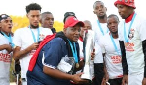 Morena Ramoreboli celebrates winning Botswana Premier League title