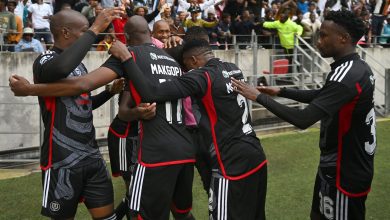Orlando Pirates players celebrate a goal in the Nedbank Cup