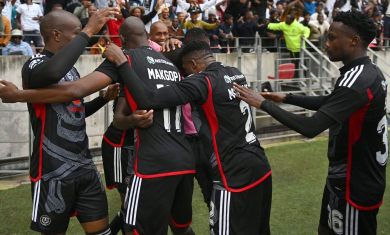 Orlando Pirates players celebrate a goal in the Nedbank Cup