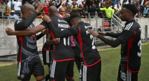 Orlando Pirates players celebrate a goal in the Nedbank Cup