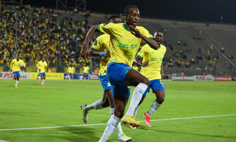 Mamelodi Sundowns striker Peter Shalulile in celebratory mood.