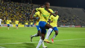 Mamelodi Sundowns striker Peter Shalulile in celebratory mood.