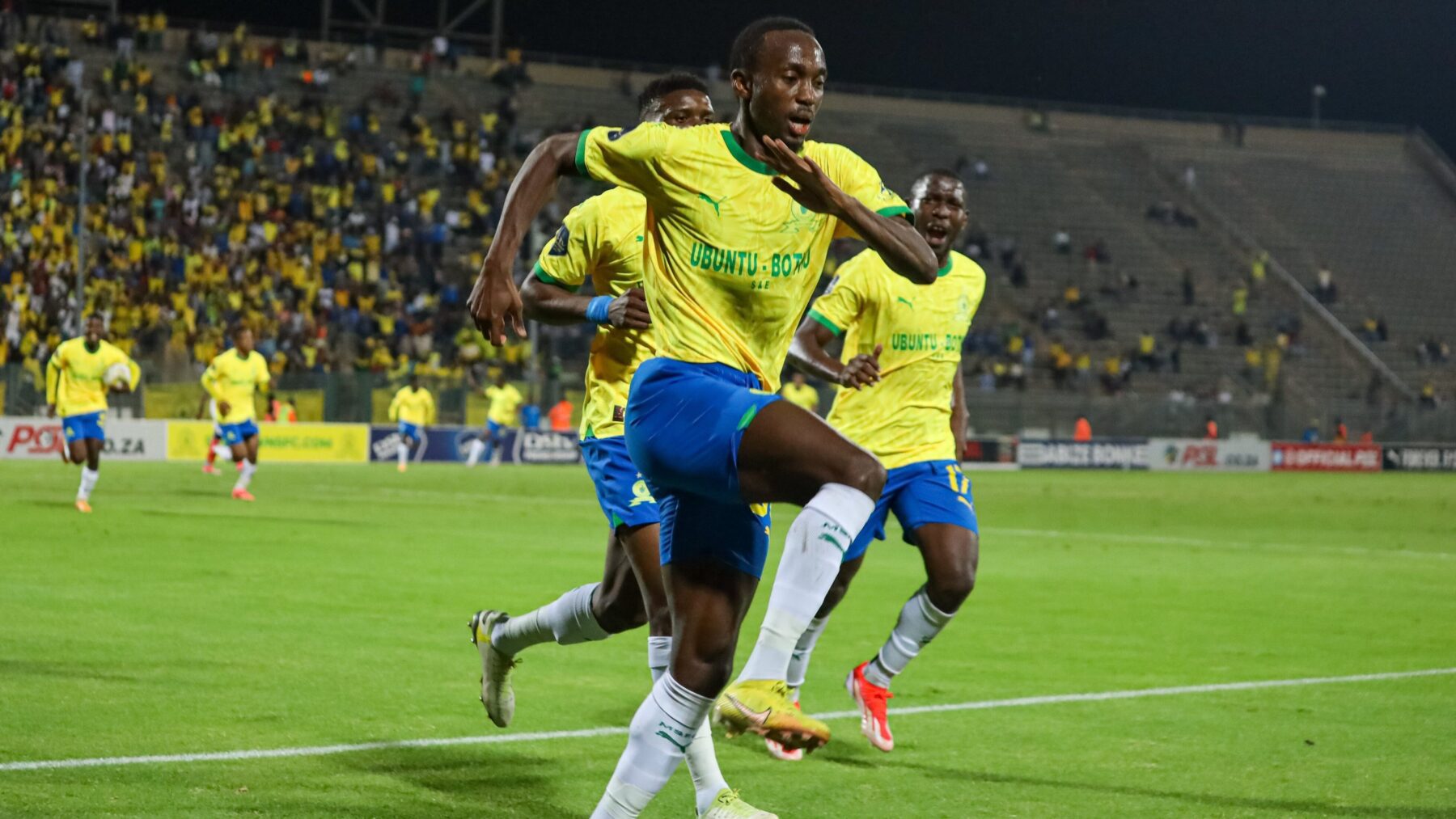 Mamelodi Sundowns star Peter Shalulile in celebrations after scoring against Royal AM