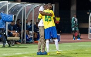 Rulani Mokwena and Thembinkosi Lorch on the pitch