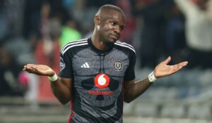 Tshegofatso Mabasa celebrating for Orlalndo Pirates in the DStv Premiership
