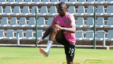 Tshegofatso Mabasa during Orlando Pirates training session