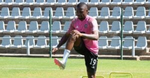 Tshegofatso Mabasa during Orlando Pirates training session