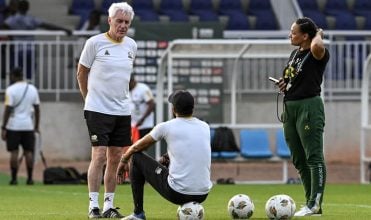 Bafana Bafana coach Hugo Broos with his team