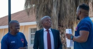 Chippa United coaches alongside chairman Chippa Mpengesi