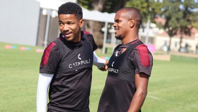 Jayden Adams and Iqraam Rayners during Stellenbosch FC training session