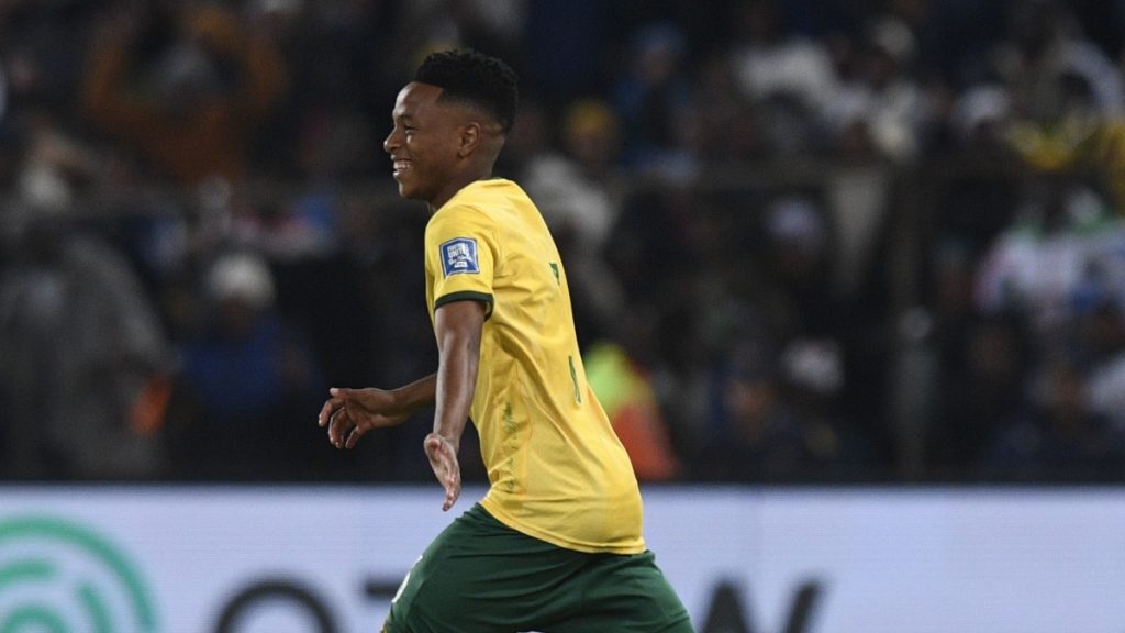 Relebohile Mofokeng in action for Bafana Bafana