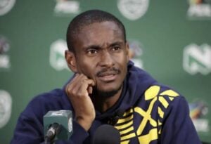 Mamelodi Sundowns coach Rulani Mokwena reacts to Nedbank Cup final penalty awarded to Orlando Pirates