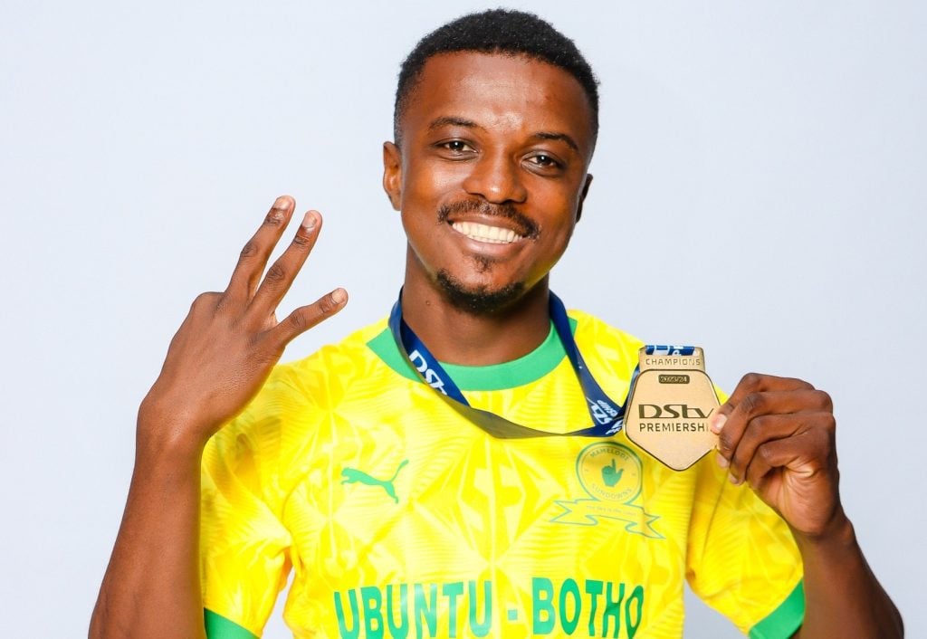 Teboho Mokoena poses with a DStv Premiership medal