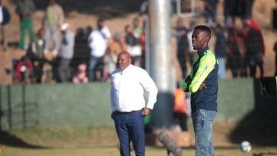 Richards Bay coach Vusumuzi Vilakazi expresses displeasure over the pitch at Baroka Village