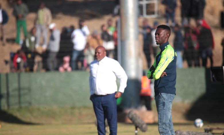 Richards Bay coach Vusumuzi Vilakazi expresses displeasure over the pitch at Baroka Village