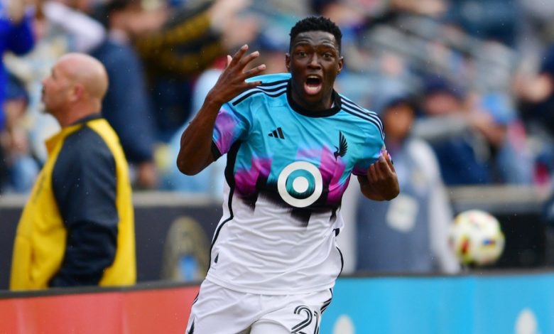 Bongokuhle Hlongwane celebrated a goal for Minnesota United in the MLS