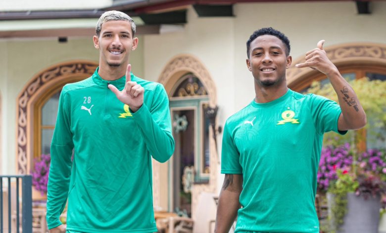 Mamelodi Sundowns new signing Arthur de Oliveira Sales with teammate