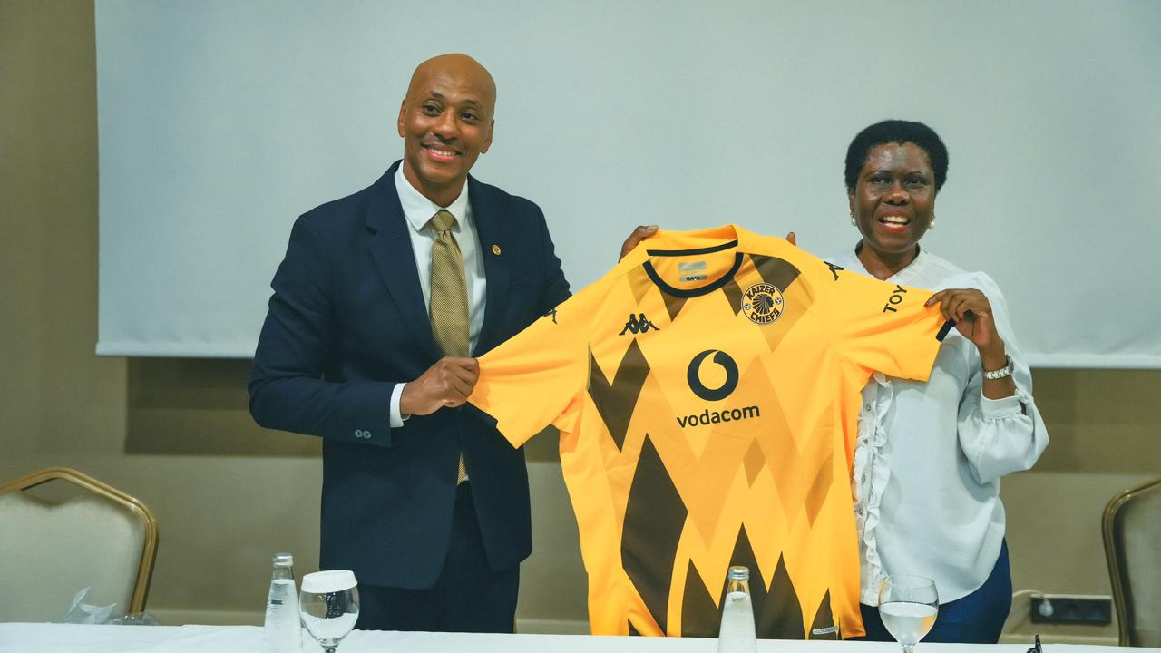 Ms. Dipuo Letsatsi-Duba, SA Ambassador to Turkey with Kaizer Jr of Kaizer Chiefs