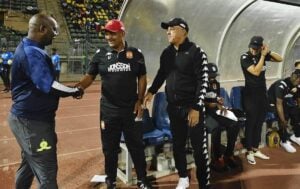 Pitso Mosimane, Owen Da Gama and Allan Freese before a match in the DStv Premiership