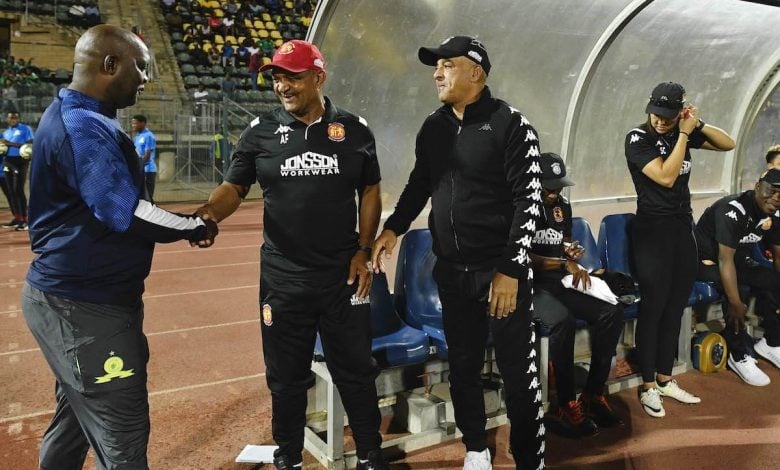 Pitso Mosimane, Owen Da Gama and Allan Freese before a match in the DStv Premiership