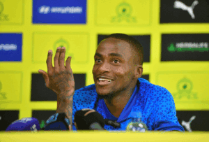 Thembinkosi Lorch of Mamelodi Sundowns addressing the media