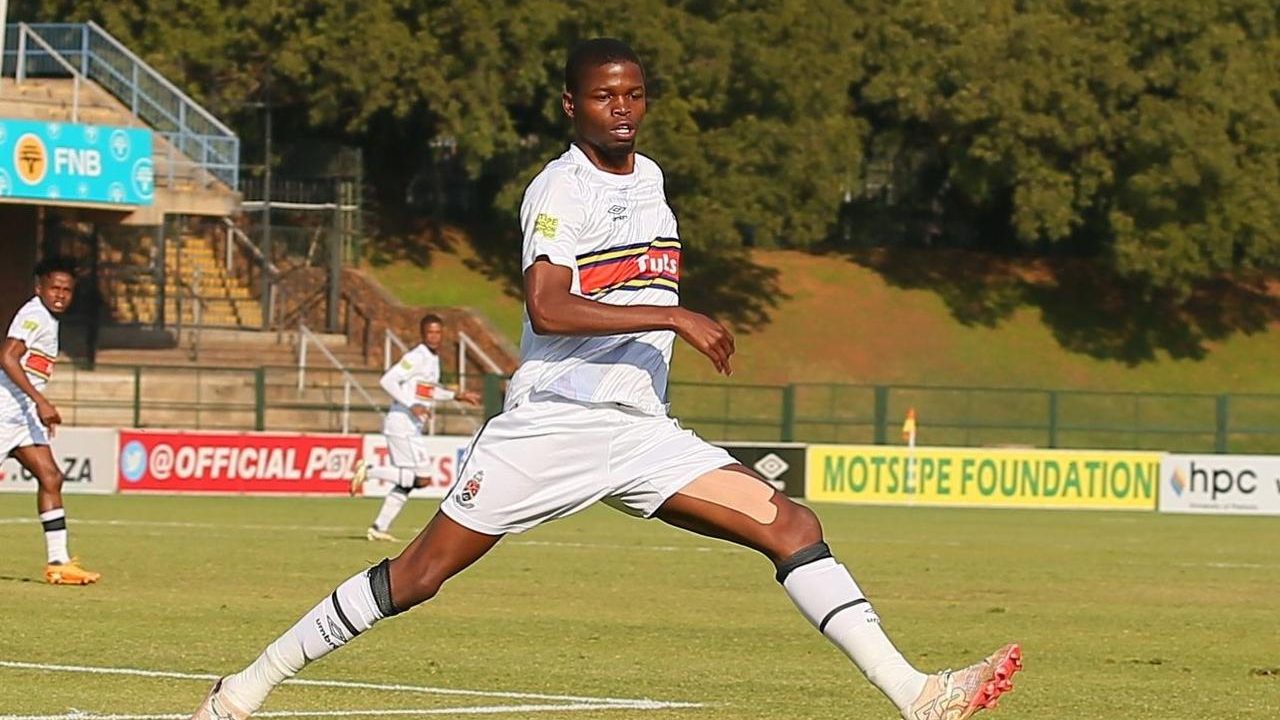 Tshepiso Mahlangu of AmaTuks striking the ball