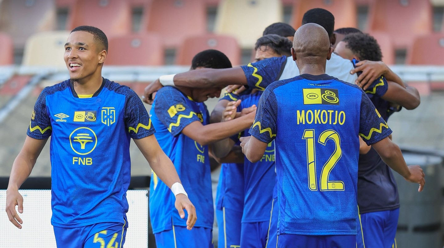 Cape Town City players celebrate a goal