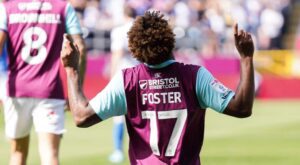 Lyle Foster celebrates a goal for Burnley FC in the English Championship
