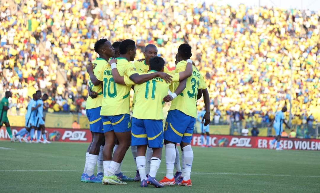 Mamelodi Sundowns players celebrate a goal