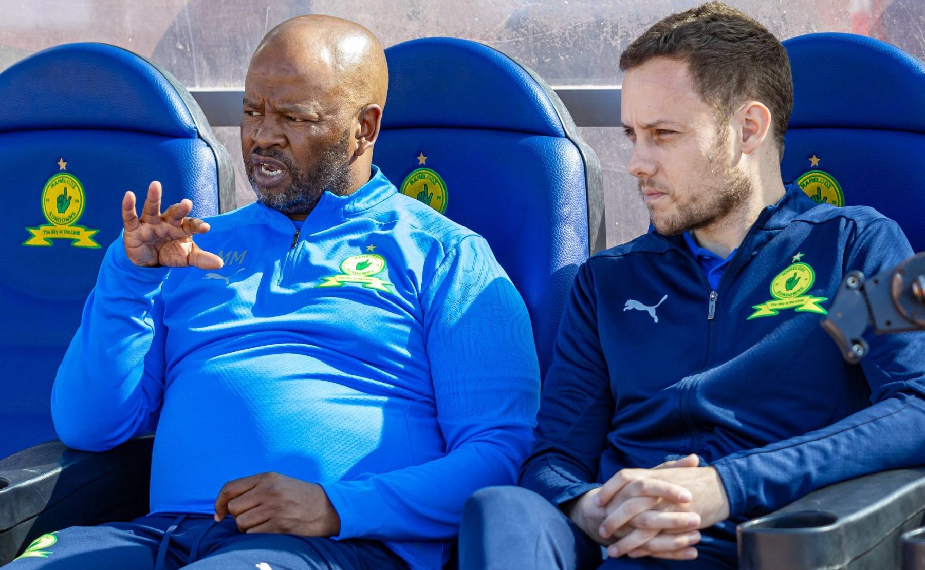 Manqoba Mngqithi and Mamelodi Sundowns assistant coach Romain Folz