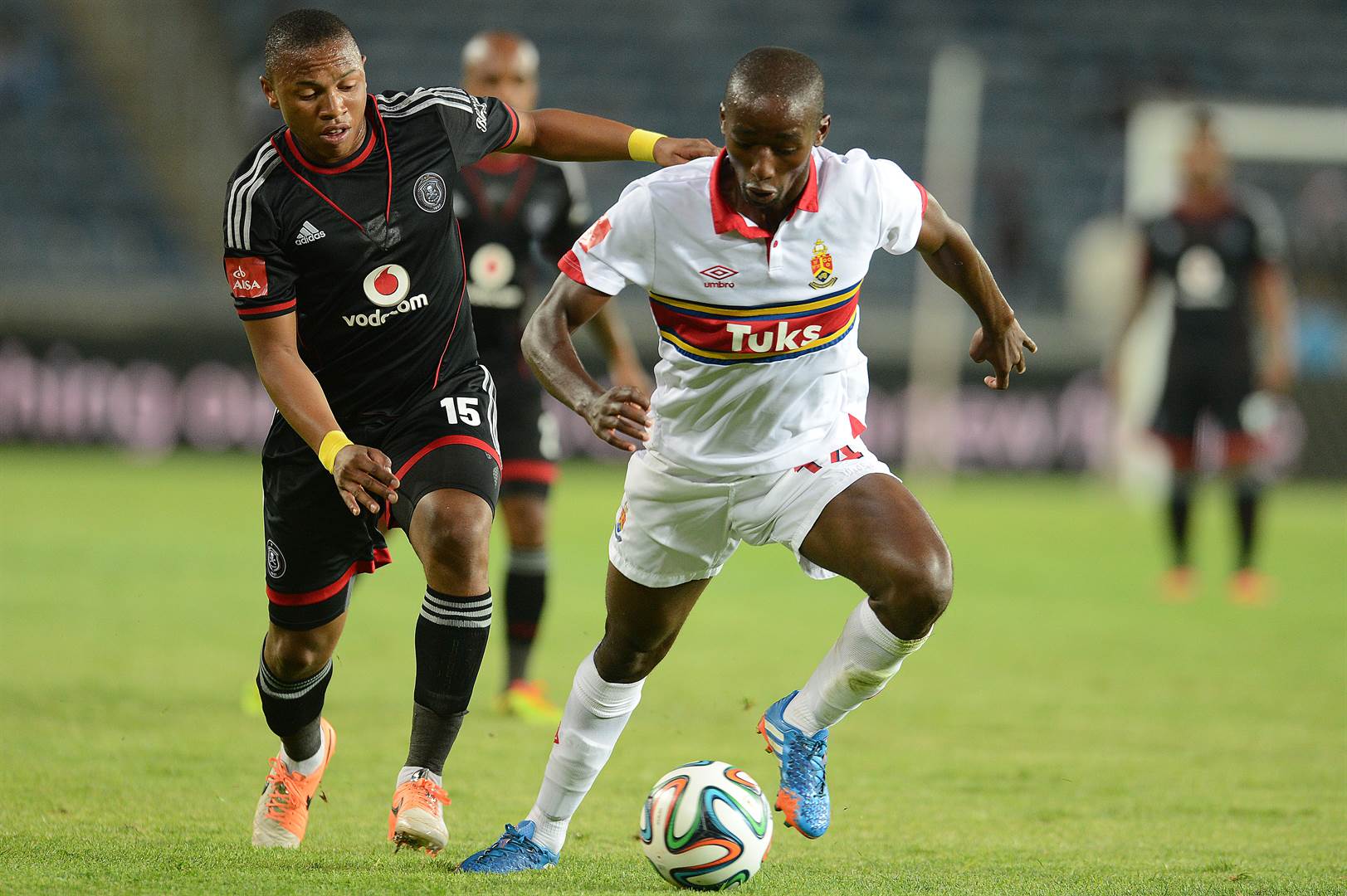 Mpho Maruping of AmaTuks in action against Orlando Pirates