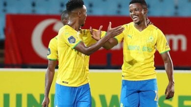 Teboho Mokoena and Themba Zwane of Mamelodi Sundowns