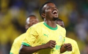 Teboho Mokoena celebrates a goal for Mamelodi Sundowns