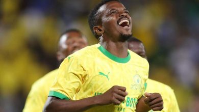 Teboho Mokoena celebrates a goal for Mamelodi Sundowns