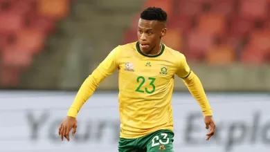 Asanele Velebayi in action for Bafana Bafana