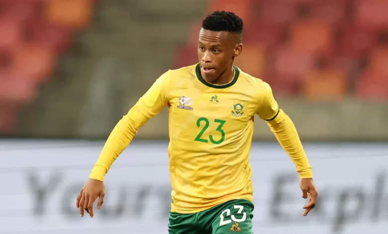 Asanele Velebayi in action for Bafana Bafana