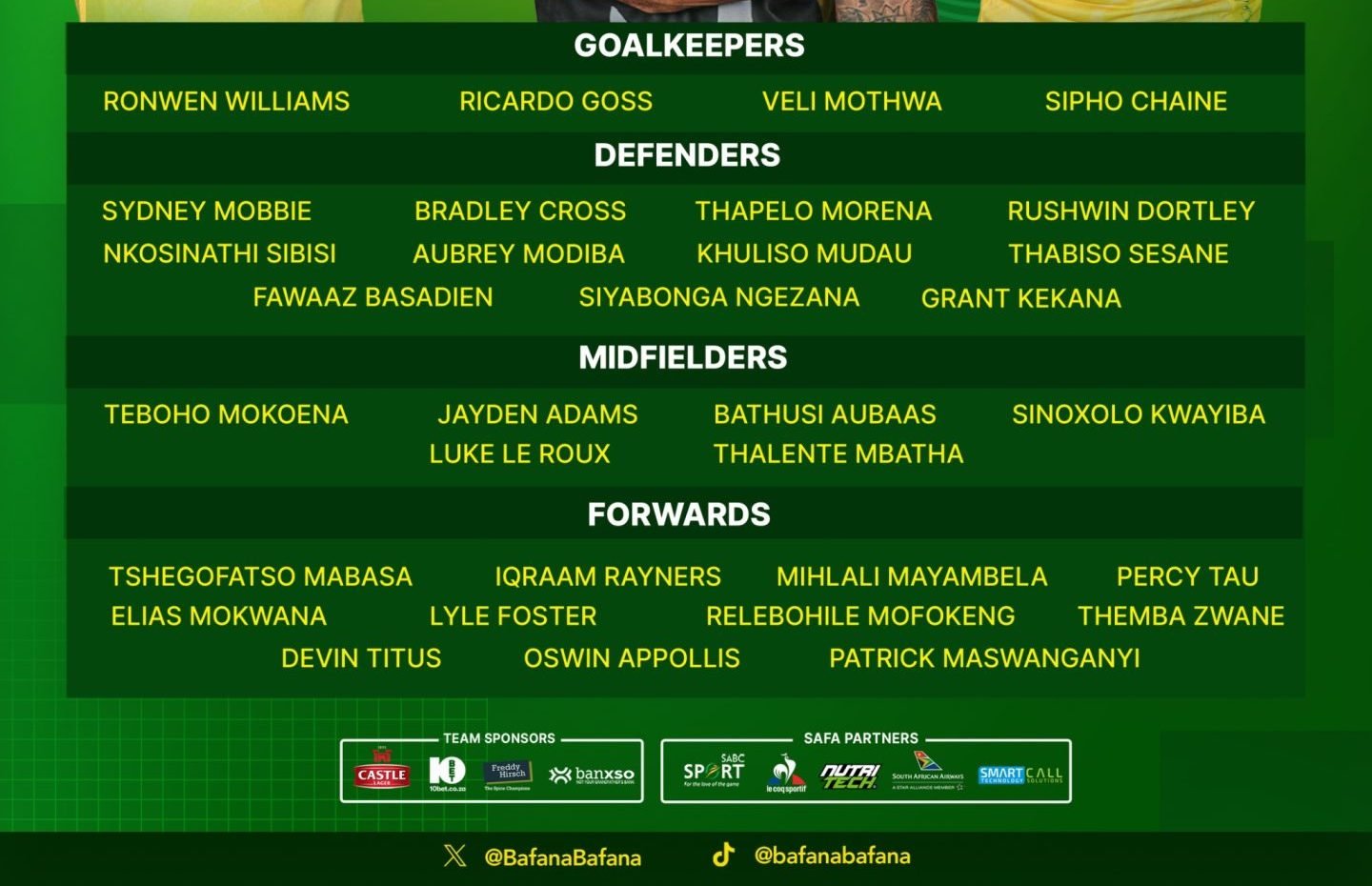 Bafana Bafana preliminary squad