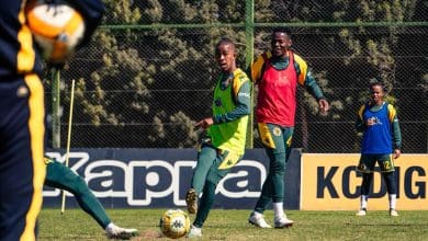 Kaizer Chiefs midfielder Sabelo Radebe with his teammates at training