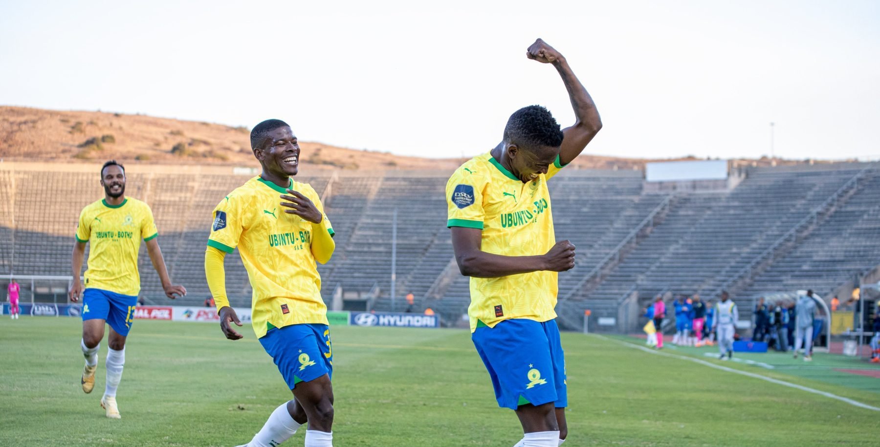 Mamelodi Sundowns midfielder Lesiba Nku in celebratory mood