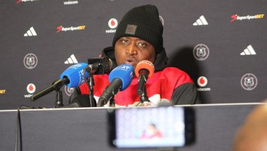 Jwaneng Galaxy head coach Morena Ramoreboli addressing the media after 1-0 defeat against Orlando Pirates