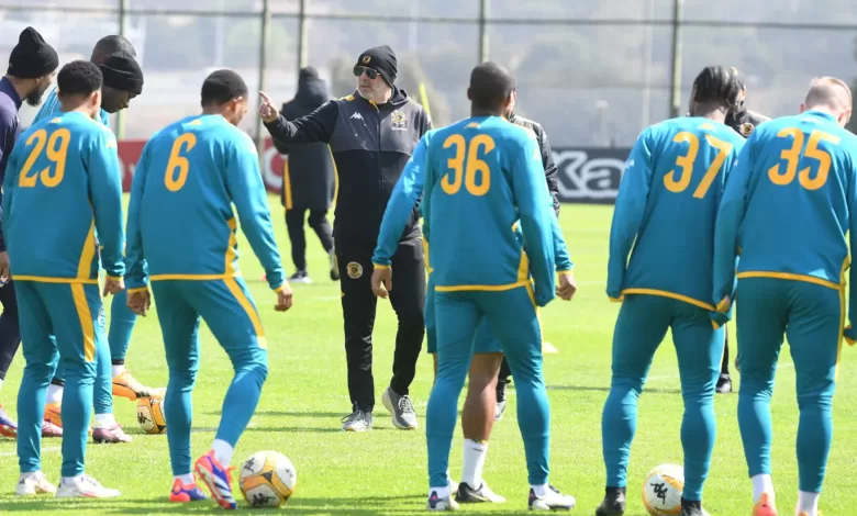 Nasreddine Nab of Kaizer Chiefs with his players at training