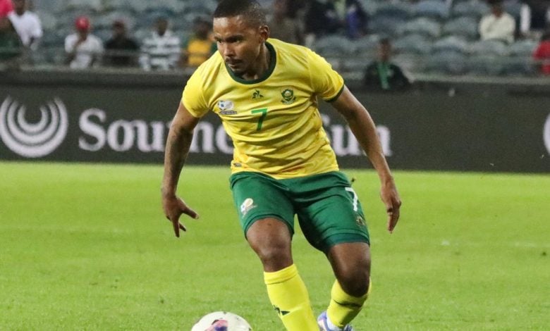 Oswin Appollis in action for Bafana Bafana, linked with Kaizer Chiefs