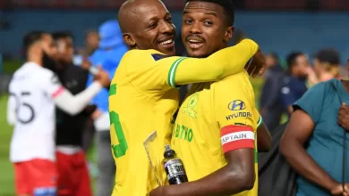 Teboho-Mokoena and Khuliso Mudau of Mamelodi Sundowns