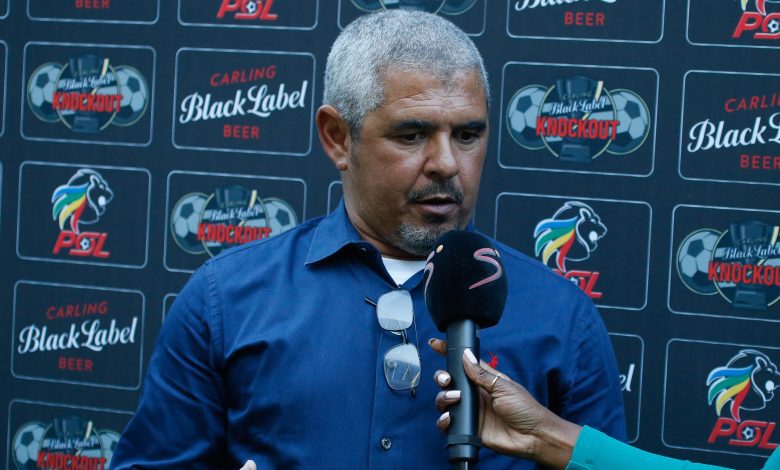 Clinton Larsen address the media for Magesi FC against Orlando Pirates