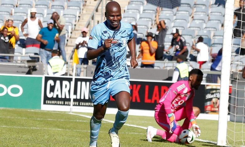 Former Kaizer Chiefs player Edmore Chirambadare celebrating a goal scored against Orlando Pirates