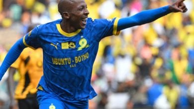 Khuliso Mudau of Mamelodi Sundowns celebrating a goal