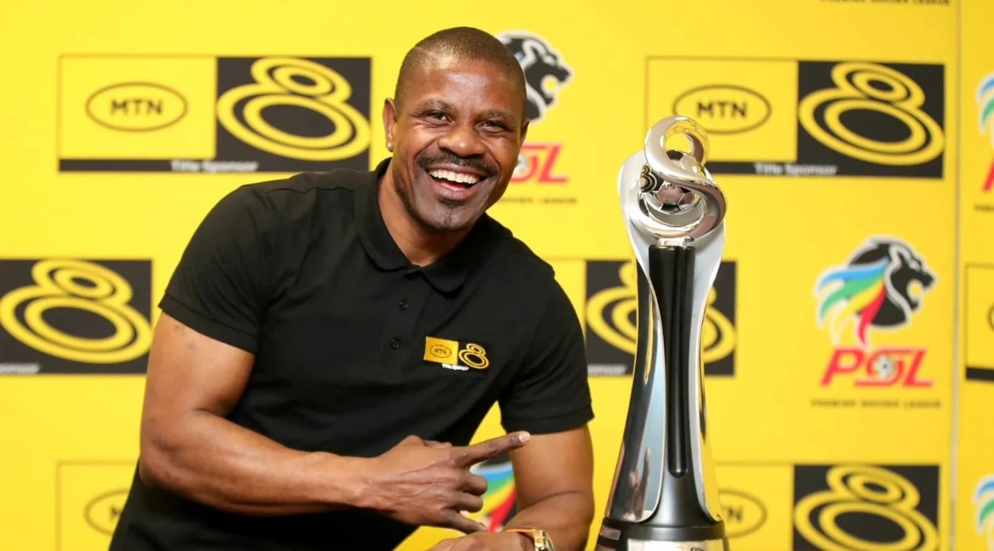 Lucky Lekgwathi with the MTN8 trophy